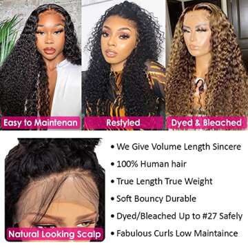 CYNOSURE 13x4 Lace Front Wigs Human Hair Pre Plucked 180% Density Brazilian Kinky Curly Frontal Wig with Baby 9A Natural Black for Women(16, Wigs)