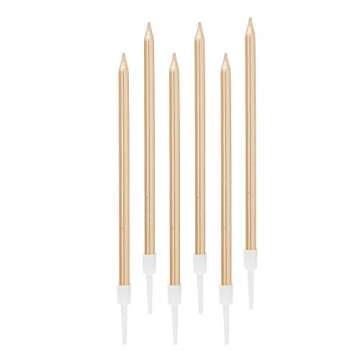 24 Count Metallic Birthday Candles Slow Burning Happy Birthday Cake Candles Long Thin Cake Cupcake Candle in Holders for Lucky Party, Wedding Party, Birthday Party Congregation (Champagne Gold)