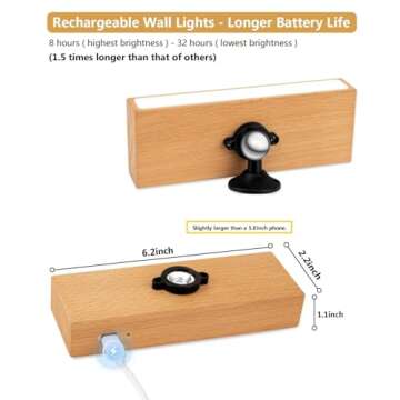 MICEYLIVE Wall Sconces Set of Two - Wireless Wall Lights for Bedroom, Rechargeable Wall Sconces Battery Operated with Stepless Dimming, Cordless Sconce Wall Decor Set of 2 for Picture,Living Room