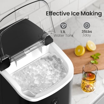 Nugget Ice Maker Countertop with Self-Cleaning Function, Sonic Ice Machine with Handle, 35Lbs/24H, C...