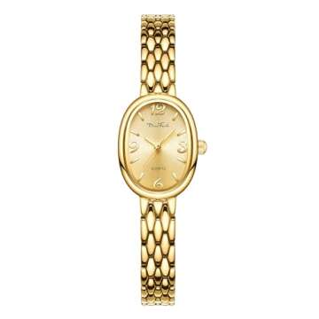 Diaofendi Petite Vintage Oval Gold Women's Watch - Elegant, Waterproof, Adjustable Strap