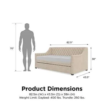 Little Seeds Ambrosia Diamond Tufted Upholstered Design Daybed and Trundle Set, Twin Size Frame, Ivory