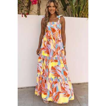 AlvaQ Summer Dress for Women Casual Sleeveless High Waist Boho Floral Print Beach Dress Square Neck ...