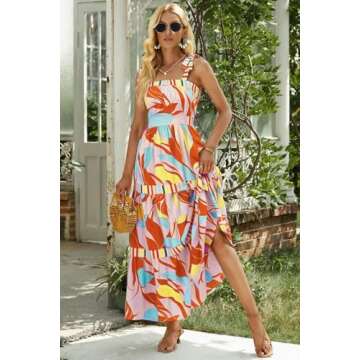 AlvaQ Summer Dress for Women Casual Sleeveless High Waist Boho Floral Print Beach Dress Square Neck A-Line Maxi Sun Dress Yellow Small