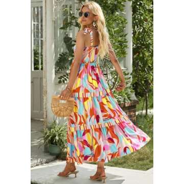 AlvaQ Summer Dress for Women Casual Sleeveless High Waist Boho Floral Print Beach Dress Square Neck A-Line Maxi Sun Dress Yellow Small