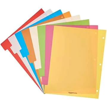 Durable Multicolor Binder Plastic Dividers, 8 Tabs, 6 Pack