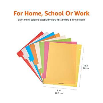 Durable Multicolor Binder Plastic Dividers, 8 Tabs, 6 Pack