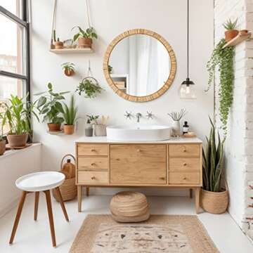 Barnyard Designs Rattan Bathroom Mirror – Rustic Farmhouse Style Handmade Wicker Rattan Frame - Bo...