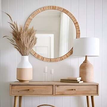 Barnyard Rattan Bathroom Mirror - Boho Farmhouse Style 25.5"