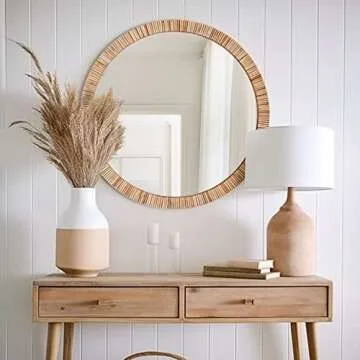 Barnyard Rattan Bathroom Mirror - Boho Farmhouse Style 25.5"