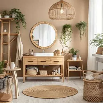 Barnyard Rattan Bathroom Mirror - Boho Farmhouse Style 25.5"