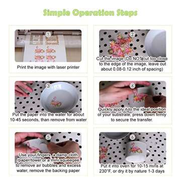 A-SUB 25 Sheets Waterslide Decal Paper for Laser Printers - Transparent Clear - 8.5x11 Inch Water Sl...