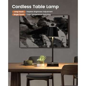 Lightbiz Table Lamp 2 Pack with USB Output Ports, Touch Control Bedside Lamps 5000mAh Rechargeable B...