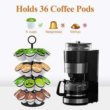 KIMIUP Coffee Pod Holder, Storage Compatible with K-Cups(36 Pods), Kitchen Detachable Organizer for Countertop, Spins 360-Degrees Carousel