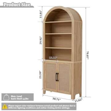 Janmer Home 71" Tall Arched Bookcase with Storage, Mid-Century Modern 6-Tier Arched Cabinet with Doo...