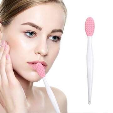 Silicone Lip Brush Set, 2pcs Silicone Exfoliating Lip Brush Double-sided Lip Scrubber & 2pcs Silicon...