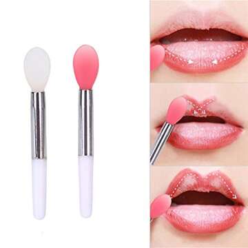 Silicone Lip Brush Set, 2pcs Silicone Exfoliating Lip Brush Double-sided Lip Scrubber & 2pcs Silicone Lip Balm Brush Makeup Brush Applicator Tools