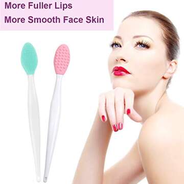 Silicone Lip Brush Set, 2pcs Silicone Exfoliating Lip Brush Double-sided Lip Scrubber & 2pcs Silicone Lip Balm Brush Makeup Brush Applicator Tools