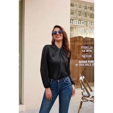 Trendy Women’s Mock Neck Lantern Sleeve Blouse 2023