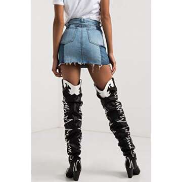 Cape Robbin Kelsey-21 Cowboy Boots Women, Over The Knee Western Cowgirl Boots with Chunky Block Heels, Fashion Dress Boots for Women - Black Size 8