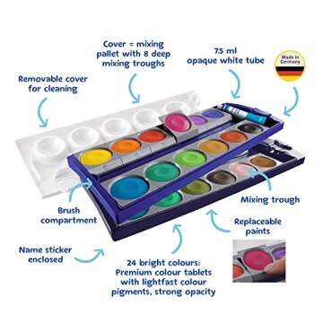 Pelikan Opaque Watercolor Paint Set, 24 Colors Plus Chinese White Tube (720862)