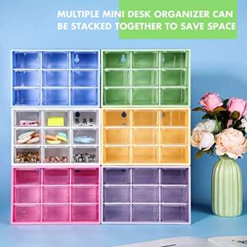 Amyhill 6 Pcs Mini Drawer Organizer Small Organizer with 9 Drawers Plastic Desktop Craft Storage Box for Office Home Room Jewelry Cosmetics Collection(White)