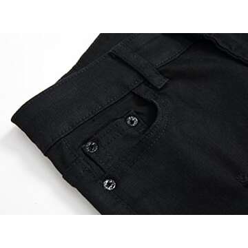 Boy's Black Slim Fit Skinny Jeans Ripped Elastic Waist Pants with Zipper for Kids ,Black,5 Slim