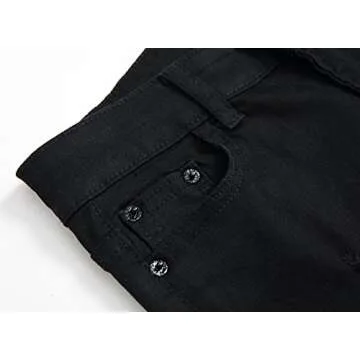 Boy's Black Slim Fit Skinny Jeans Ripped Elastic Waist Pants with Zipper for Kids ,Black,5 Slim