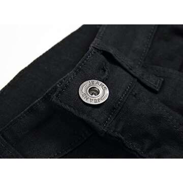 Boy's Black Slim Fit Skinny Jeans Ripped Elastic Waist Pants with Zipper for Kids ,Black,5 Slim