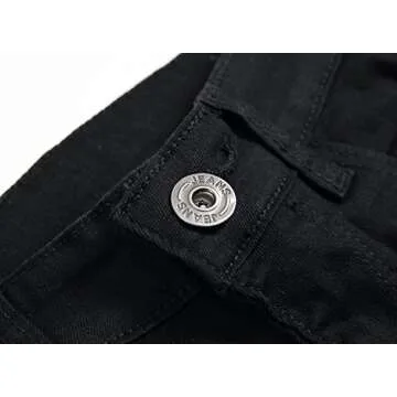 Boy's Black Slim Fit Skinny Jeans Ripped Elastic Waist Pants with Zipper for Kids ,Black,5 Slim