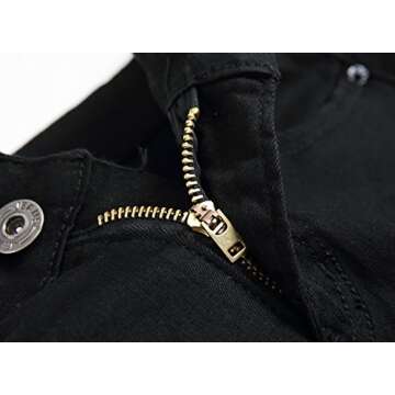 Boy's Black Slim Fit Skinny Jeans Ripped Elastic Waist Pants with Zipper for Kids ,Black,5 Slim