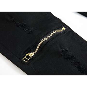 Boy's Black Slim Fit Skinny Jeans Ripped Elastic Waist Pants with Zipper for Kids ,Black,5 Slim