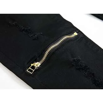 Boy's Black Slim Fit Skinny Jeans Ripped Elastic Waist Pants with Zipper for Kids ,Black,5 Slim