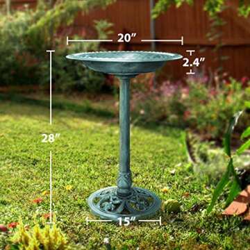 VIVOHOME 28 Inch Height Polyresin Lightweight Antique Outdoor Garden Bird Bath Green