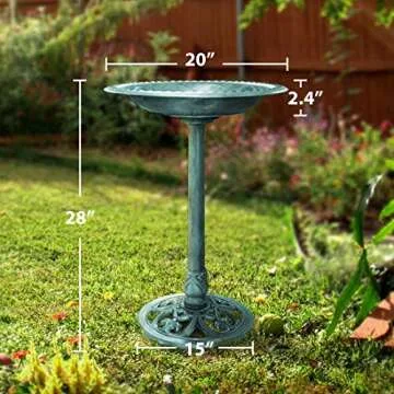 VIVOHOME 28 Inch Height Polyresin Lightweight Antique Outdoor Garden Bird Bath Green