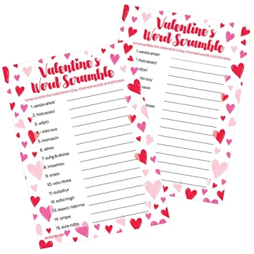 DISTINCTIVS Valentine's Day Word Scramble Party Game – 25 Player Cards, Classroom Party Activity, ...