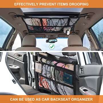 Bespeur Car Ceiling Cargo Net - 31.5"x21.6" Storage Organizer for Travel & Camping