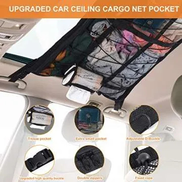 Bespeur Ceiling Cargo Net for Travel Essentials & Camping Gear