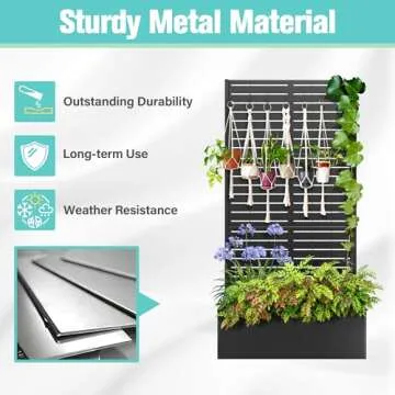 71"x35"x16" Metal Planter Box with Trellis Raised Garden Bed with Trellis, Trellis with Planter Box & Privacy Screen, Metal Planter Box for Climbing Plants, Vegetable, Vines(Black, Louvered)
