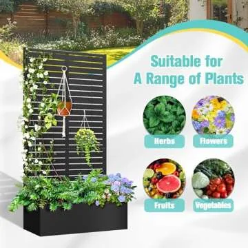 71"x35"x16" Metal Planter Box with Trellis Raised Garden Bed with Trellis, Trellis with Planter Box & Privacy Screen, Metal Planter Box for Climbing Plants, Vegetable, Vines(Black, Louvered)