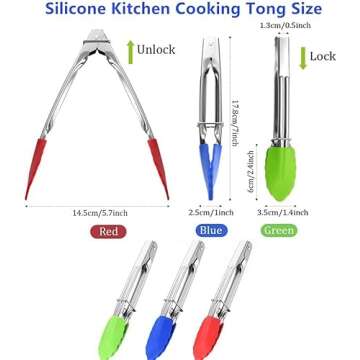 Premium Kitchen Tongs with Silicone Tip,Mini Metal Cooking Tongs 7 Inch Serving Tongs,Non-Stick,Stai...