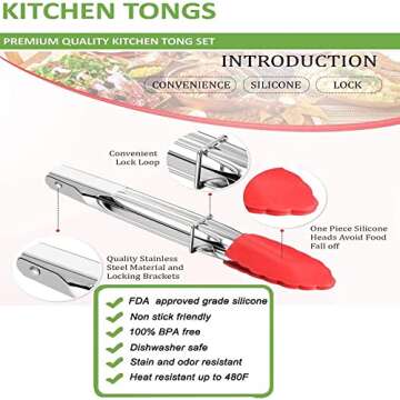 Premium Non-Stick Kitchen Tongs with Silicone Tips