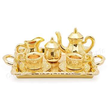 Odoria 1/12 Miniature Tea Set 8Pcs Dollhouse Decoration Accessories, Gold
