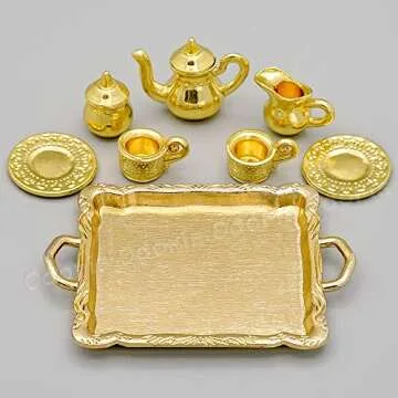 Odoria 1/12 Miniature Tea Set 8Pcs Dollhouse Decoration Accessories, Gold