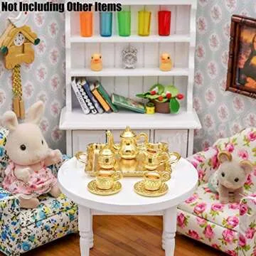 Odoria 1/12 Miniature Tea Set 8Pcs Dollhouse Decoration Accessories, Gold