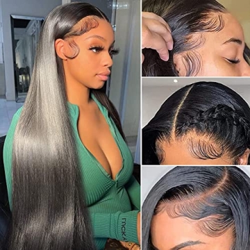 13x6 Lace Front Wigs Human Hair Pre Plucked Straight HD Lace Front Human Hair Wigs 180% Density Tran...