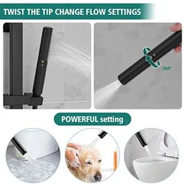 Hoimpro 12 Inch Matte Black Shower System with Adjustable Slide Bar, Square Rain Shower Head and Wand Wall Mounted, Rainfall Shower Faucet Fixture Combo Set, 2 in 1 Handheld Showerhead for Bathroom