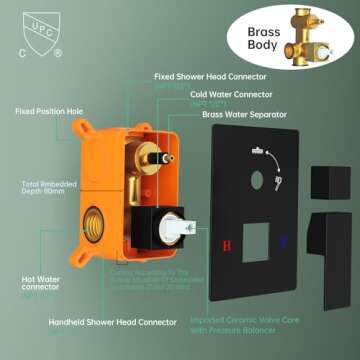 Hoimpro 12 Inch Matte Black Shower System with Adjustable Slide Bar, Square Rain Shower Head and Wand Wall Mounted, Rainfall Shower Faucet Fixture Combo Set, 2 in 1 Handheld Showerhead for Bathroom