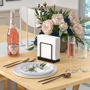 Wican Napkin Holder for Table, Bamboo Iron Standing Napkin Dispenser for Kitchen Dining Farmhouse Co...