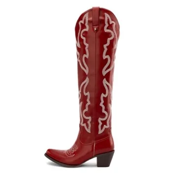 Trendy Embroidered Gradinery Red Cowboy Boots for Women